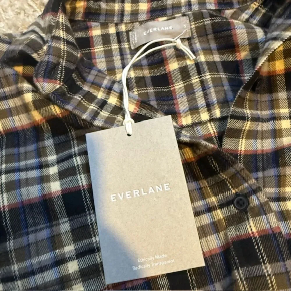 NWT Everlane The Boxy Flannel Shirt Small Multi Plaid Brown Cabincore - Picture 8 of 10